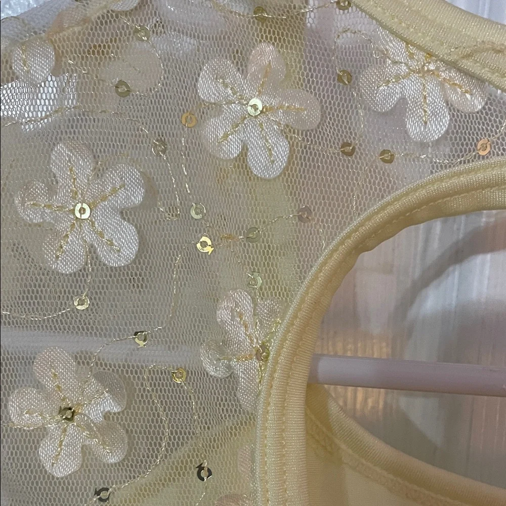 Curtain Call Dress -Ltyellow-cut out back-lace floral bodice-Tulle-Size Large